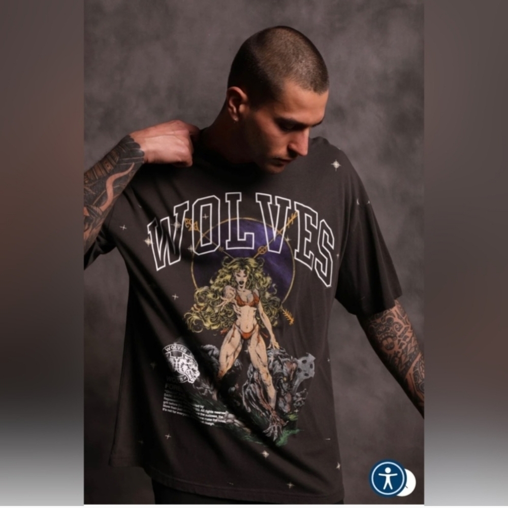 Fierce "Premium Vintage" Oversized Unisex Tee In Wolf Gray Starry Night